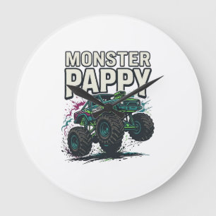 Monster Pappy Monster Truck Vintage Vector Design_ Large Clock