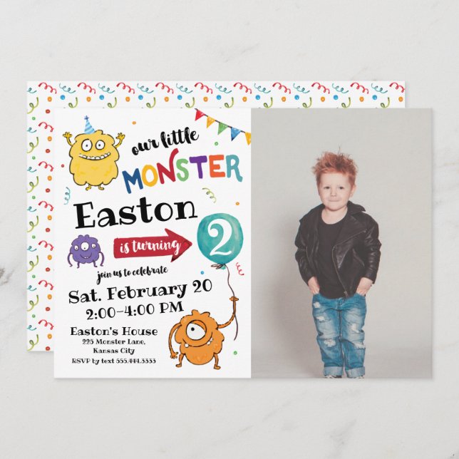 Monster Photo  Birthday Invitation (Front/Back)