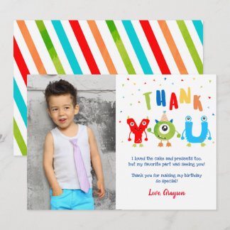 Monster Photo Birthday Party Thank You Cards