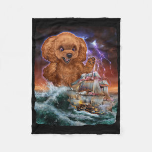 Monster Poodle Dog As Kraken Attack A War Ship At Fleece Blanket