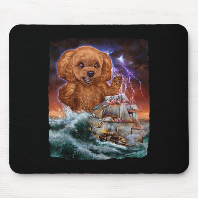 Monster Poodle Dog As Kraken Attack A War Ship At  Mouse Pad (Front)