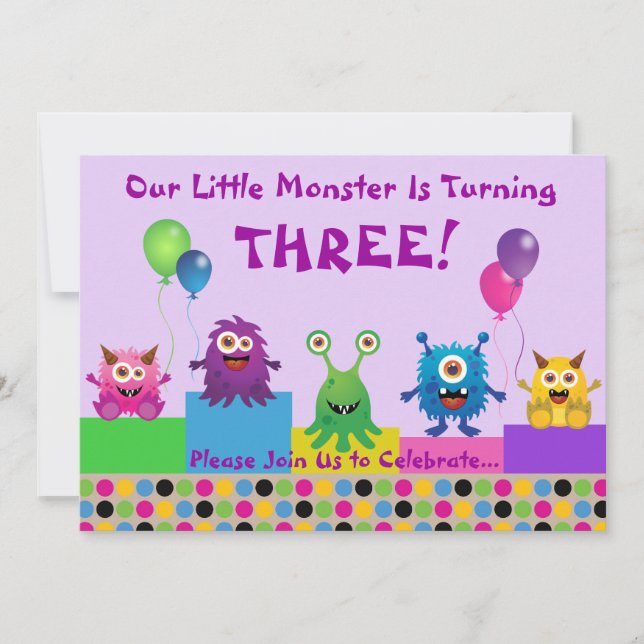 Monster (Purple) Birthday Invitation (Front)