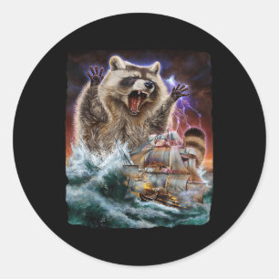 Monster Racoon As Kraken Attack A War Ship At Hig Classic Round Sticker