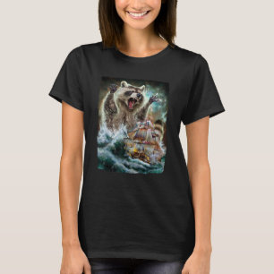 Monster Racoon as Kraken Attack a War Ship at Hig T-Shirt