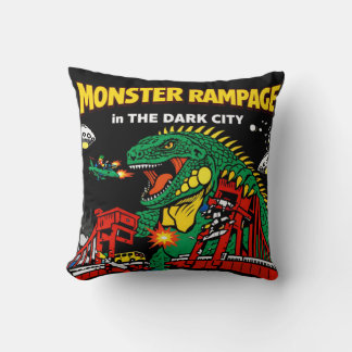 Monster Rampage in Dark City Cushion