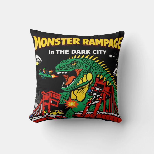 Monster Rampage in Dark City Cushion (Front)