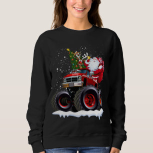 Monster Red Truck With Santa, Christmas Tree, Rein Sweatshirt
