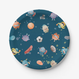 Monster Sports Boy Birthday Party on Teal Paper Plate