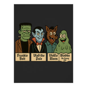 Monster Squad Portrait Cute Halloween Art Poster