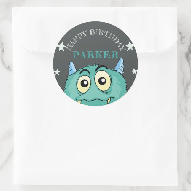 Monster Theme Birthday Party Personalised Classic Round Sticker (Bag)
