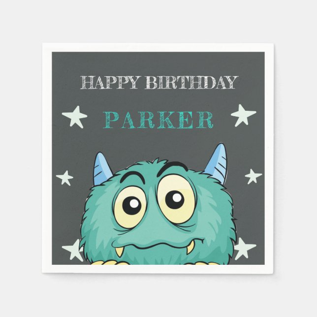 Monster Theme Birthday Party Personalised Napkin (Front)