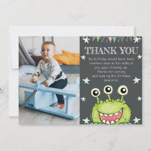 Monster Theme Photo Birthday Thank You Card