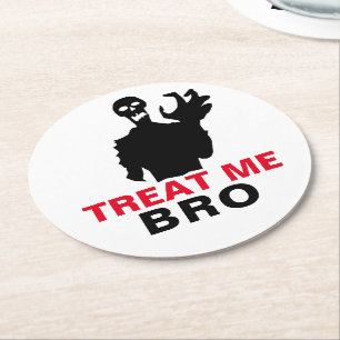 Monster Treat Me Bro funny Halloween customisable Round Paper Coaster