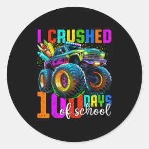 Monster Truck 100th Day Of School Boys 100 Days Of Classic Round Sticker