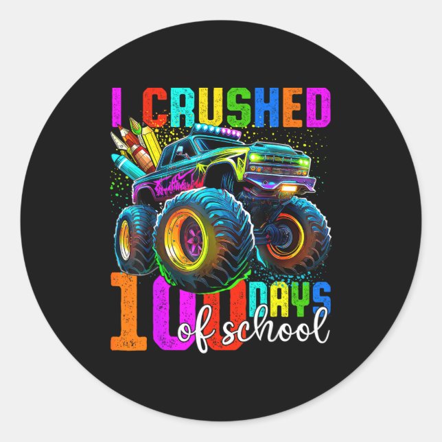 Monster Truck 100th Day Of School Boys 100 Days Of Classic Round Sticker (Front)