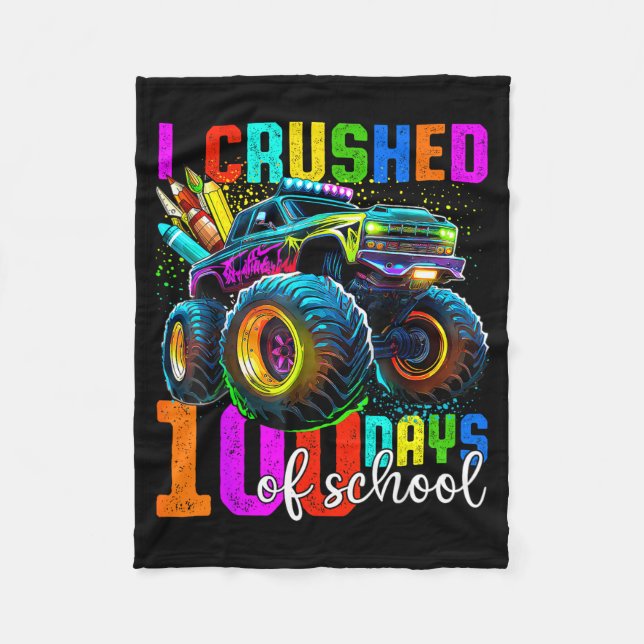 Monster Truck 100th Day Of School Boys 100 Days Of Fleece Blanket (Front)
