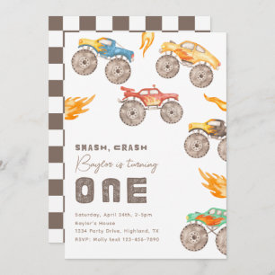 Monster Truck 1st Birthday Invitation   Trucks