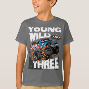Monster Truck 3rd Birthday Boy Party - Young, Wild T-Shirt