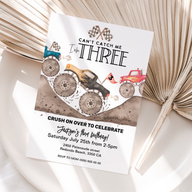 Monster Truck 3rd birthday Invitation (Can't catch me, I am three birthday invitation)