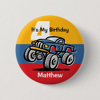 Monster Truck 4th Birthday 6 Cm Round Badge