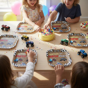 Monster Truck 4th Birthday Shifting Into Forth Paper Plate