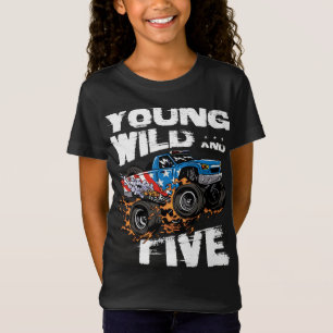 Monster Truck 5th Birthday Boy Party - Young, Wild T-Shirt