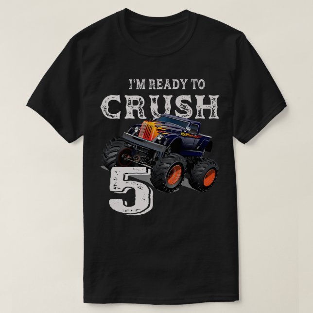Monster Truck 5th Birthday Gift Boys I'm Ready to  T-Shirt (Design Front)