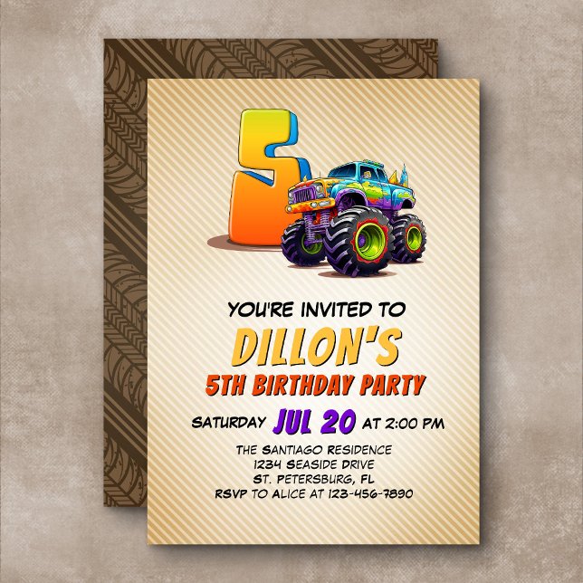 Monster Truck 5th Birthday Invitation (Creator Uploaded)
