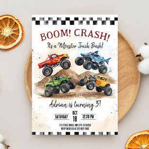 Monster Truck 5x7 Birthday Invitation