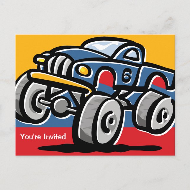Monster Truck 6th Birthday Postcard Invitations (Front)