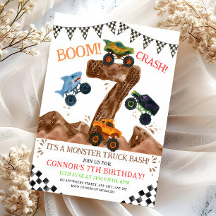 Monster Truck 7th Birthday Party Invitation