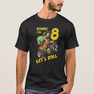 Monster Truck 8th Birthday Boy Dinosaur 8 Year Old T-Shirt