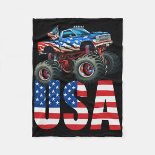 Monster Truck American Flag July 4th Usa Racing Fo Fleece Blanket