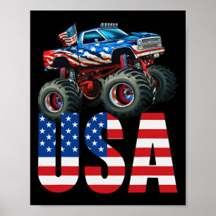 Monster Truck American Flag July 4th Usa Racing Fo Poster