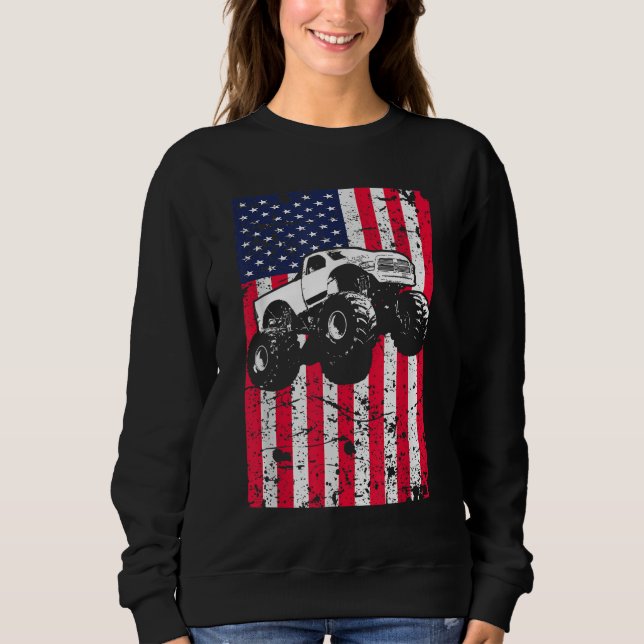 Monster Truck American Flag Racing USA Patriotic Sweatshirt (Front)