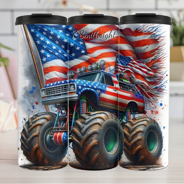 Monster Truck American Flag Splash Thermal Tumbler (Creator Uploaded)