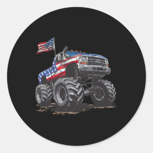 Monster Truck American Flag Toddler Boys 4th Of Ju Classic Round Sticker