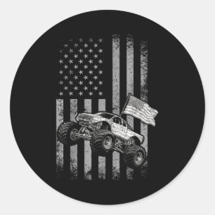 Monster truck american flag vintage design july classic round sticker