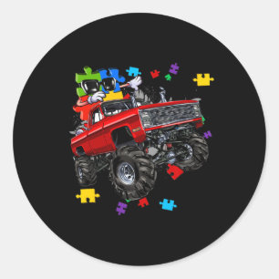 Monster Truck Autism Awareness Puzzle Piece Boys K Classic Round Sticker