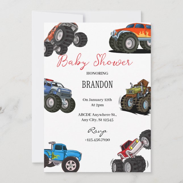 Monster Truck Baby Shower Invitation (Front)
