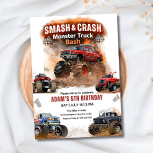 Monster Truck Bash Birthday Boys Race Cars Party Invitation