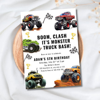 Monster Truck Bash Birthday For Boys Race Car  Invitation
