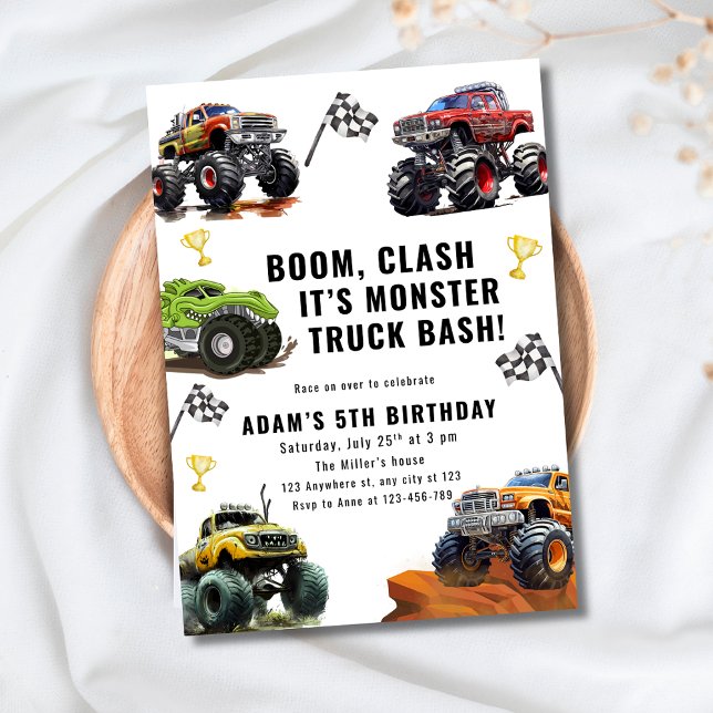 Monster Truck Bash Birthday For Boys Race Car  Invitation (Creator Uploaded)