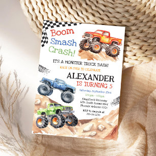 Monster Truck Bash Boom Smash Crash Boy Birthday Invitation