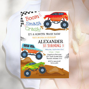 Monster Truck Bash Boom Smash Crash Boy Birthday Invitation