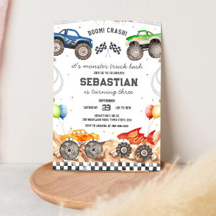 Monster Truck Bash Boom Smash Crash Boy Birthday  Invitation