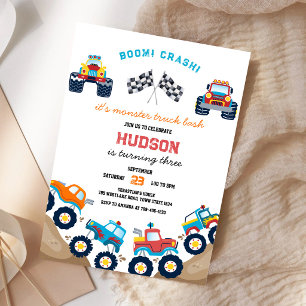 Monster Truck Bash Boom Smash Crash Boy Birthday Invitation