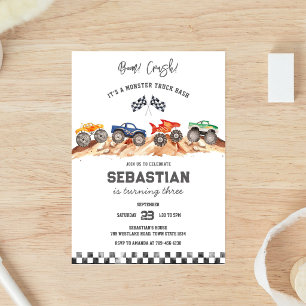 Monster Truck Bash Boom Smash Crash Boy Birthday  Invitation