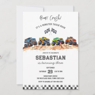 Monster Truck Bash Boom Smash Crash Boy Birthday  Invitation