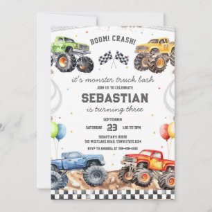 Monster Truck Bash Boom Smash Crash Boy Birthday  Invitation
